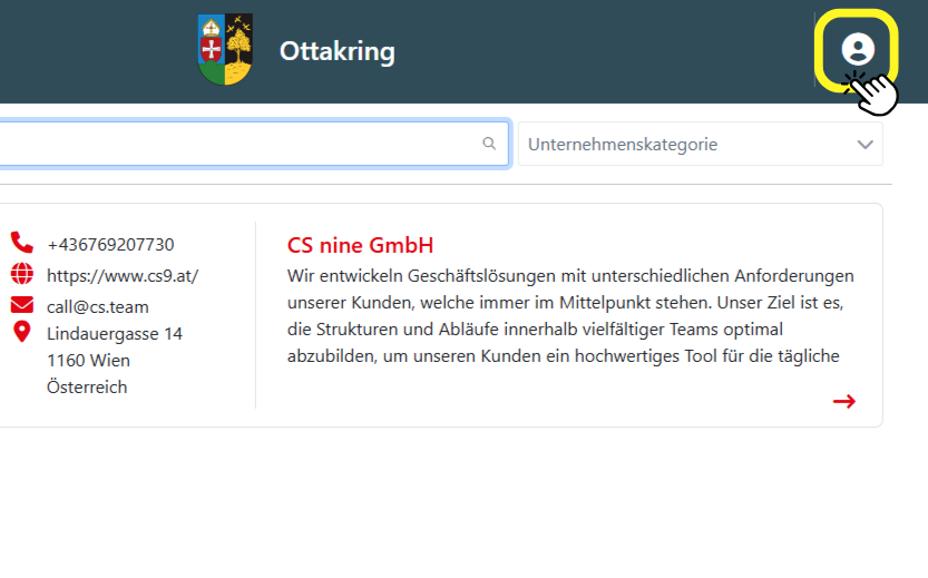 Startseite. Unternehmen anlegen.